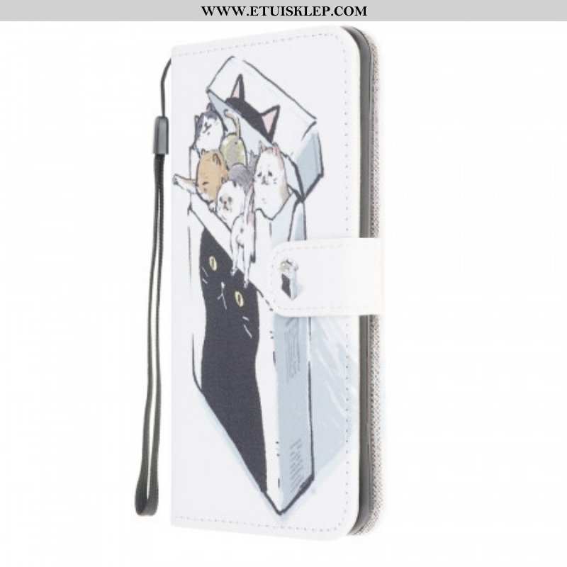 Etui Folio do Samsung Galaxy M32 z Łańcuch Koty Dostawcze Ze Stringami